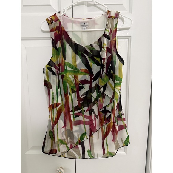 Worthington Tops - Worthington Women's Bamboo Print Sheer Sleeveless Top Blouse Sz L Summer Shirt